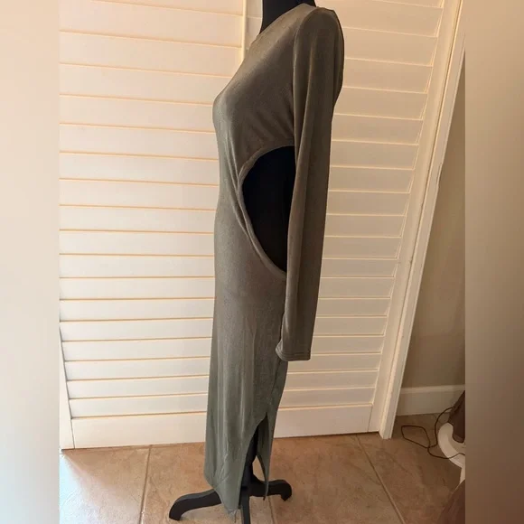 Marion Cutout Olive Long Sleeve Midi Dress - Picture 3 of 10